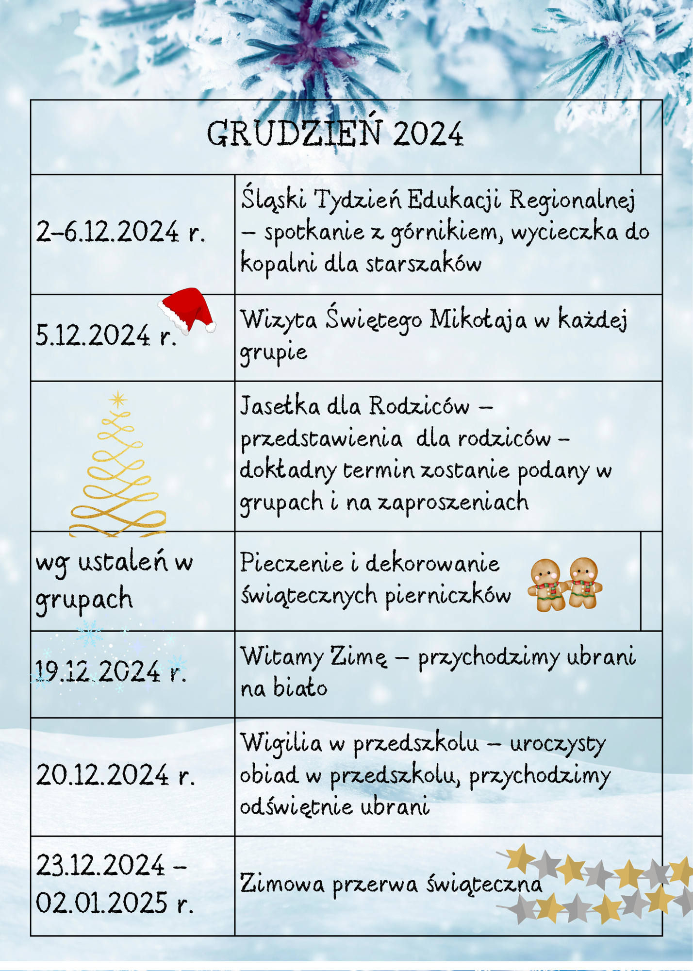 Kalendarz roku przedszkolnego - grudzień 2024 