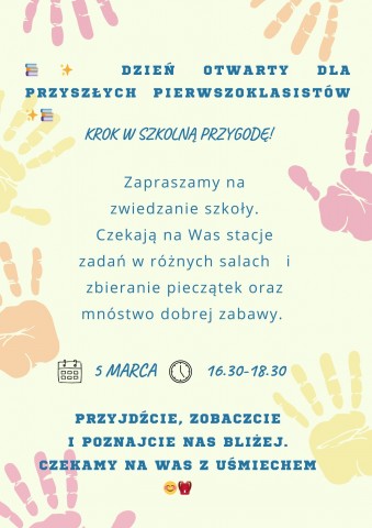 Plakat zachęcający do wzięcia udziału w Dniu Otwartym 5 marca od godz. 16.30