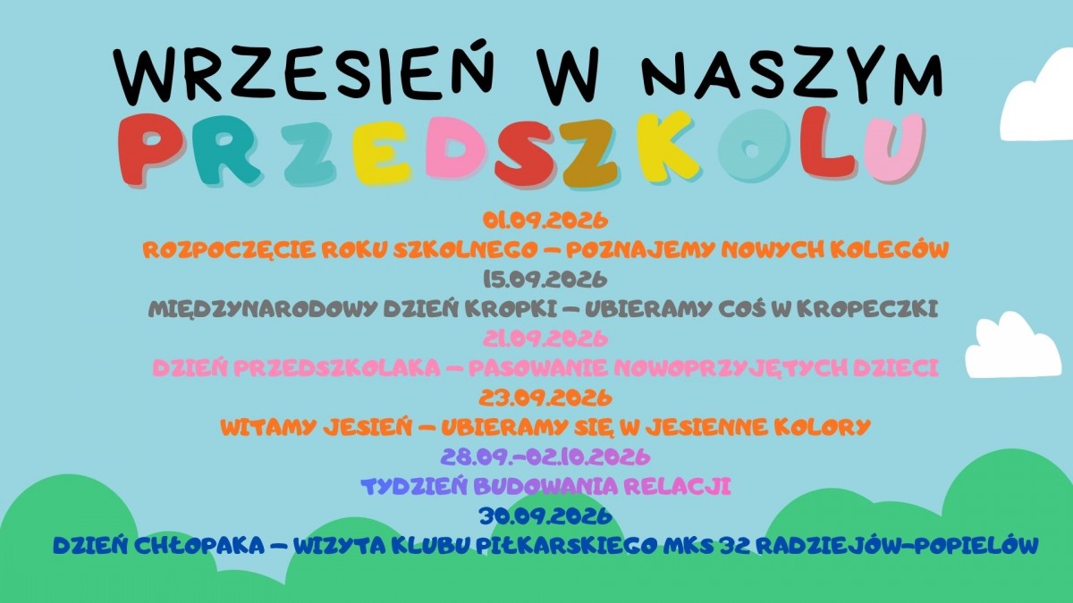 Plakat z wydarzeniami na miesiąc wrzesień 